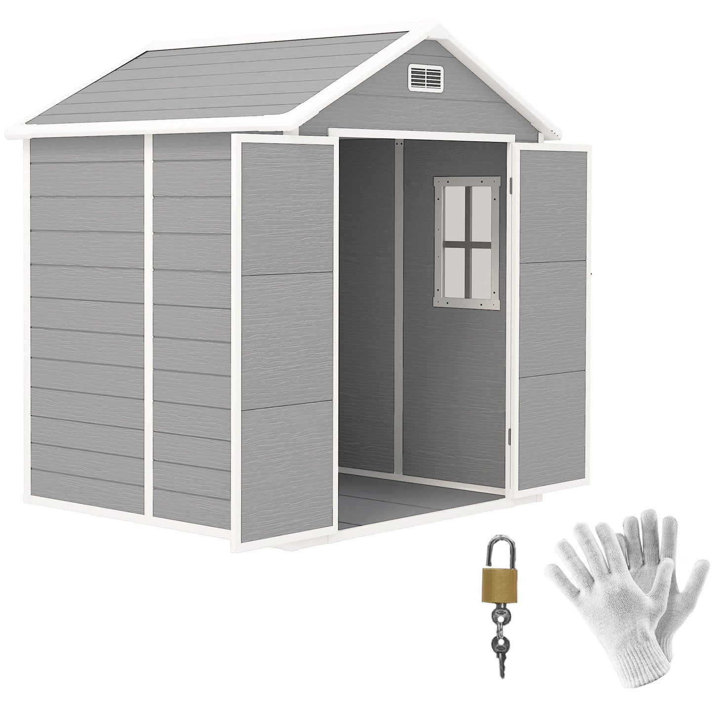 6 x 5ft Resin Garden Shed with Floor and Window, Dark Grey