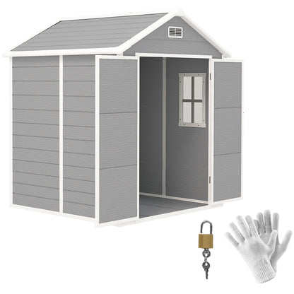 6 x 5ft Resin Garden Shed with Floor and Window, Dark Grey