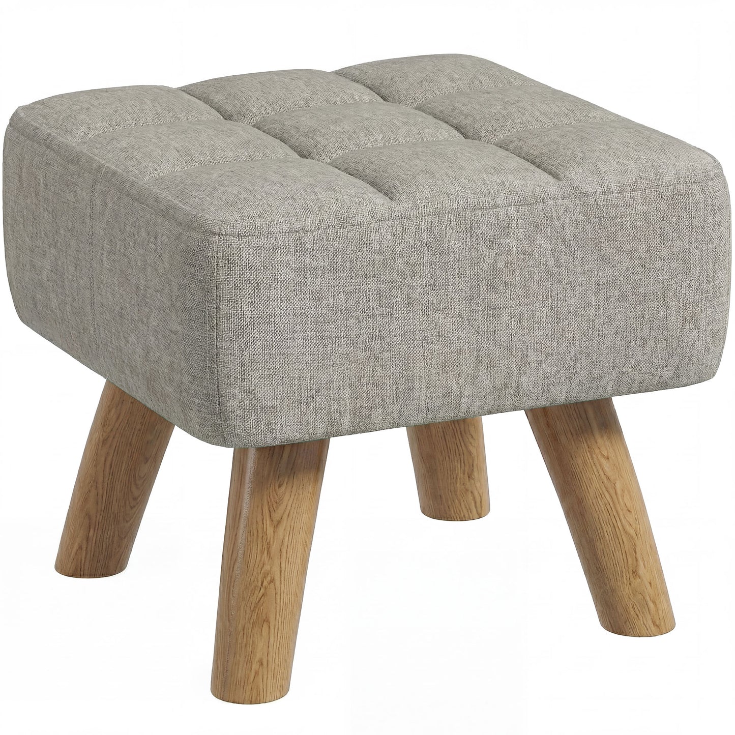 Modern Footstool, Fabric Foot Rest with Rubber Wood Legs, Brown