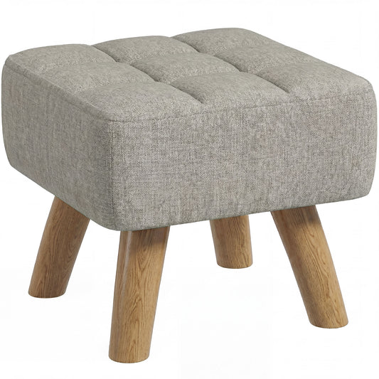 Modern Footstool, Fabric Foot Rest with Rubber Wood Legs, Brown