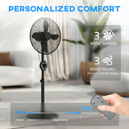 Metal Pedestal Fan with Oscillating, Adjustable Height, Timer