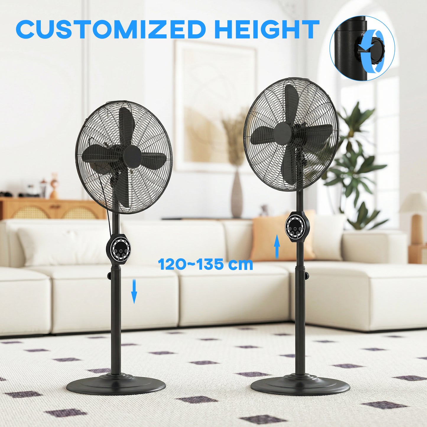 Metal Pedestal Fan with Oscillating, Adjustable Height, Timer