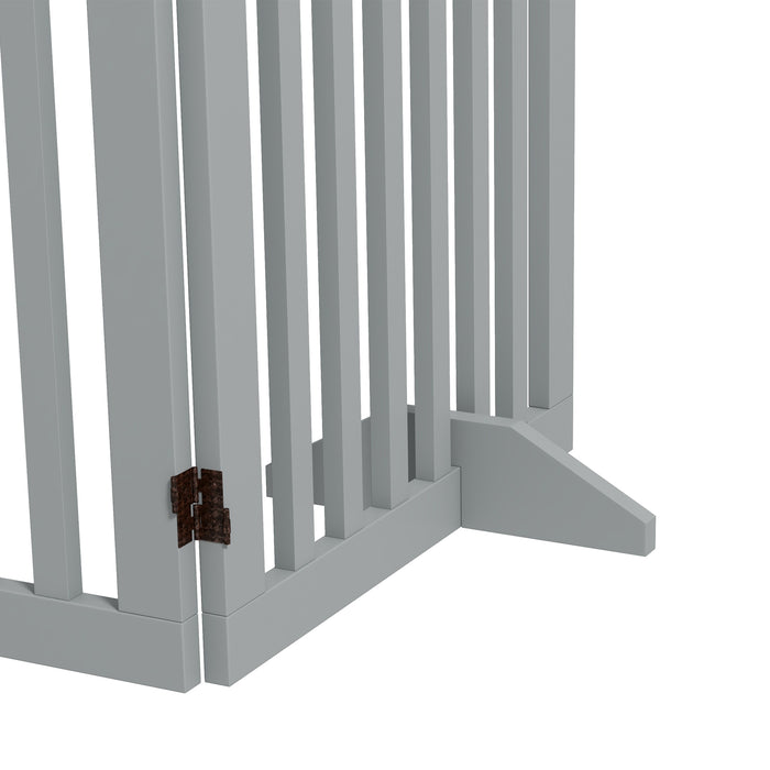 Pet Gate Foldable Fence Freestanding Dog Barrier w/ Support Feet Grey