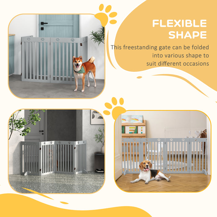 Pet Gate Foldable Fence Freestanding Dog Barrier w/ Support Feet Grey