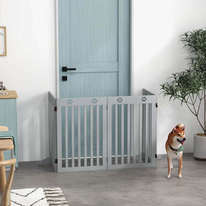 Pet Gate Foldable Fence Freestanding Dog Barrier w/ Support Feet Grey