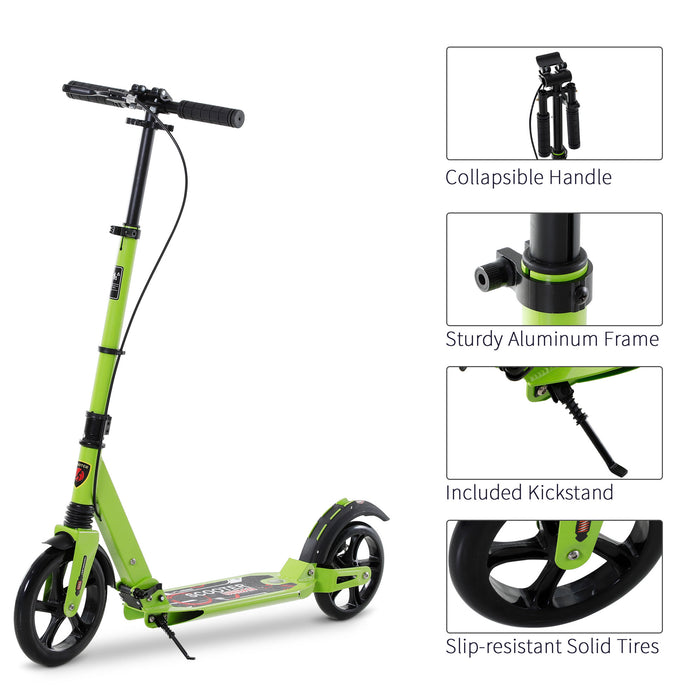 Teens Adult Kick Scooter Fold Adjust 14+ w/ Dual Brake System Green