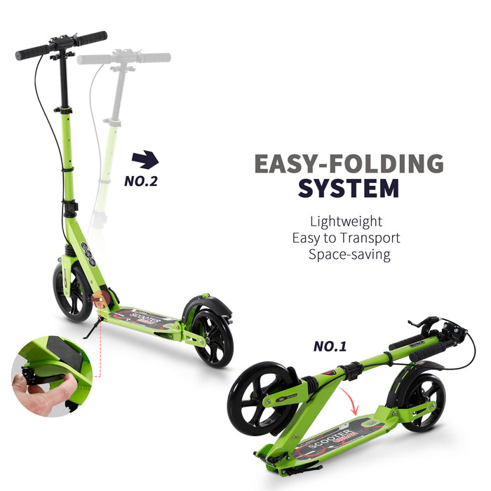 Teens Adult Kick Scooter Fold Adjust 14+ w/ Dual Brake System Green