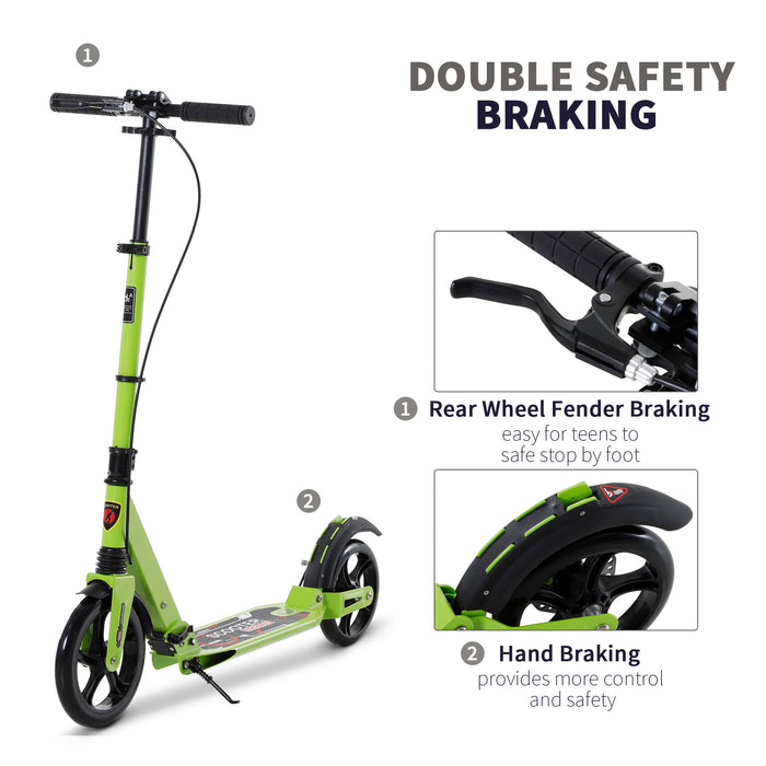 Teens Adult Kick Scooter Fold Adjust 14+ w/ Dual Brake System Green