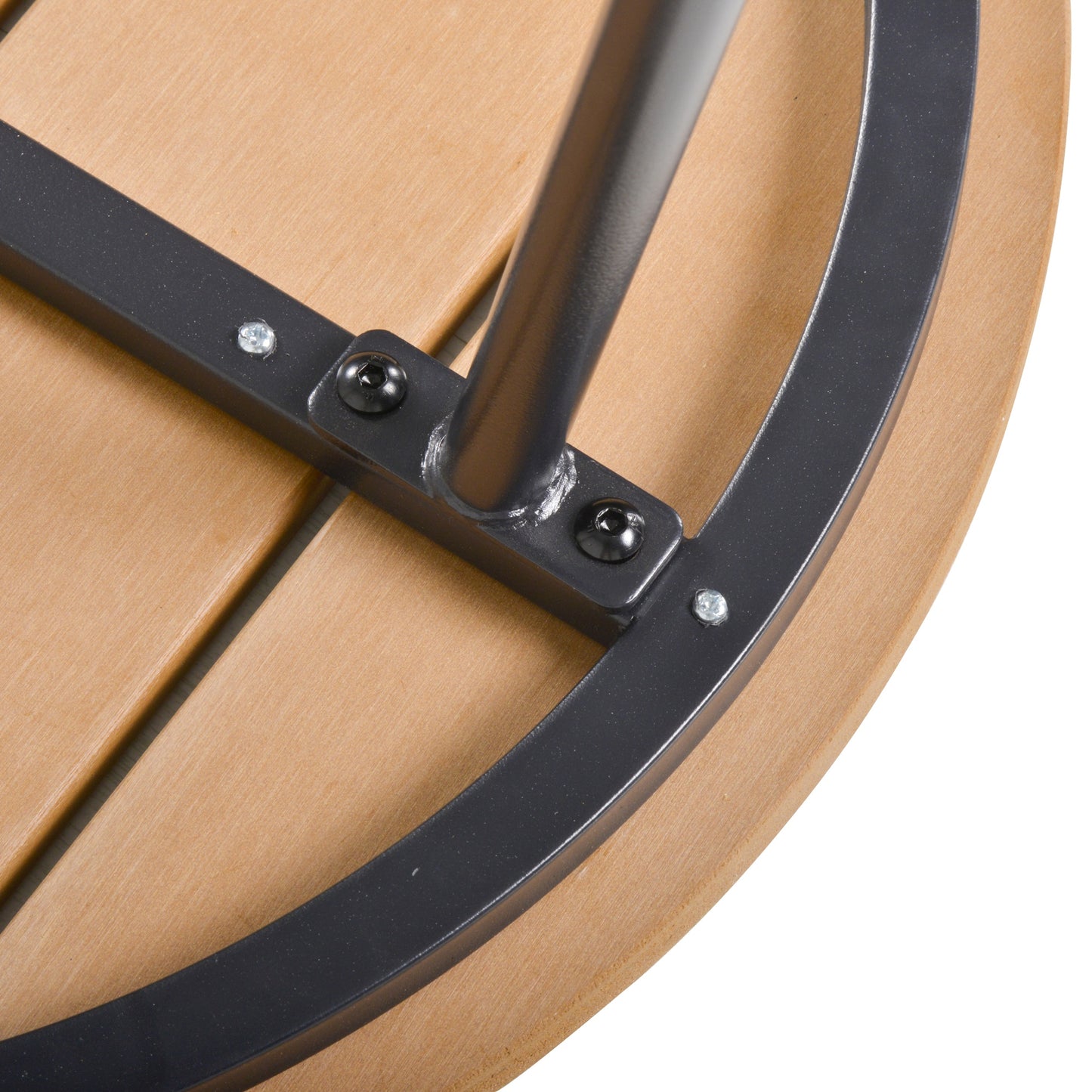 Round Outdoor Side Table Adjustable Leg Pads Natural Wood & Black