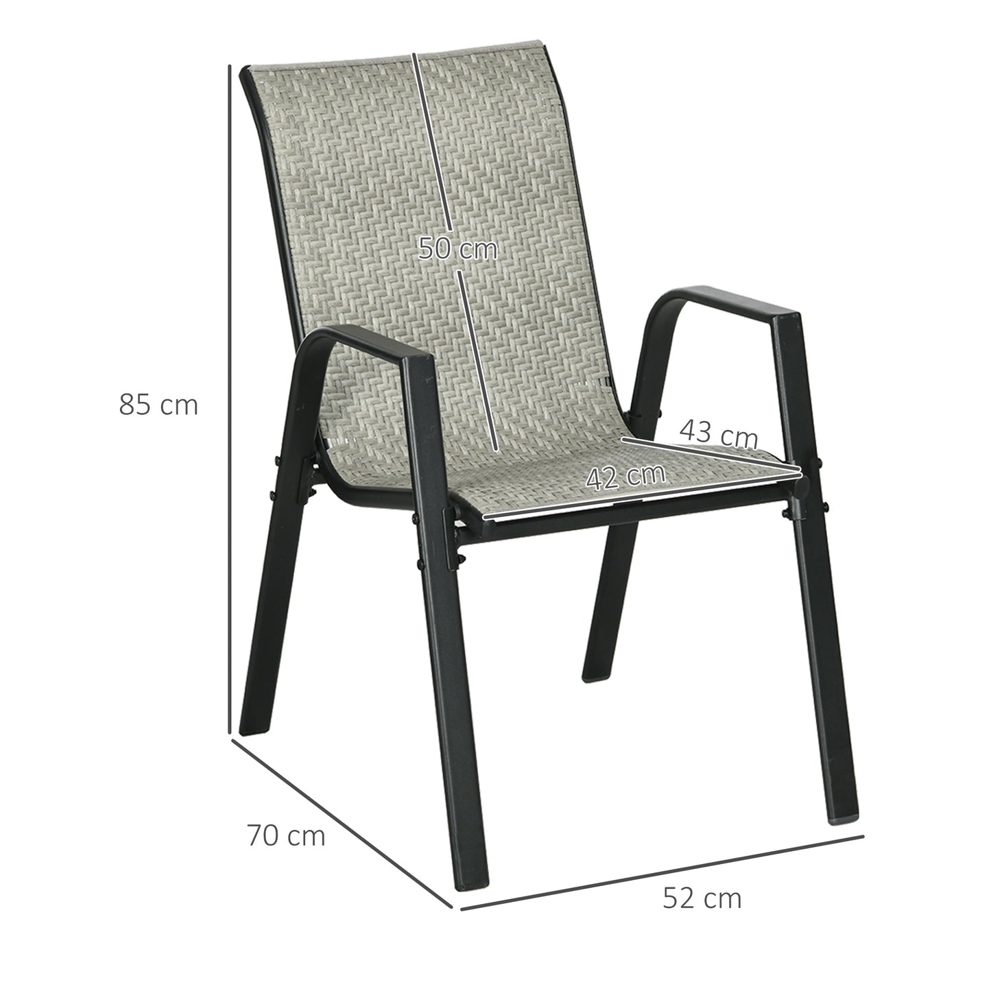 Stackable Outdoor Rattan Chairs Set of 4 with Armrests and Backrest, Mixed Grey