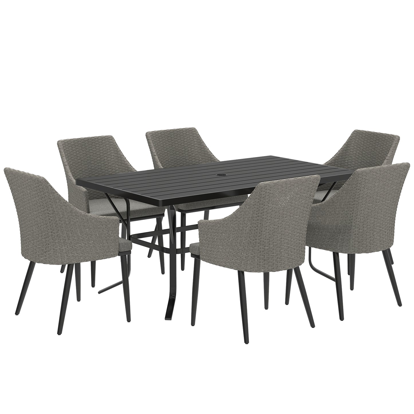 6 Seater Garden Furniture with Cushions, Parasol Hole, Grey