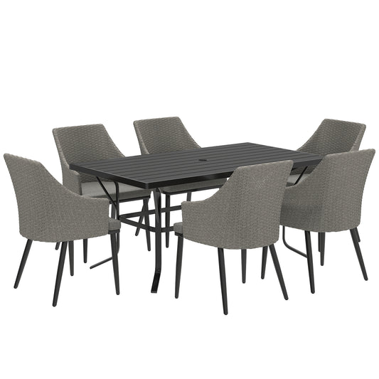 6 Seater Garden Furniture with Cushions, Parasol Hole, Grey