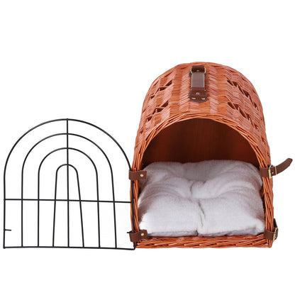 Cats Medium Portable Wicker Pet Travel Carrier Natural Tone