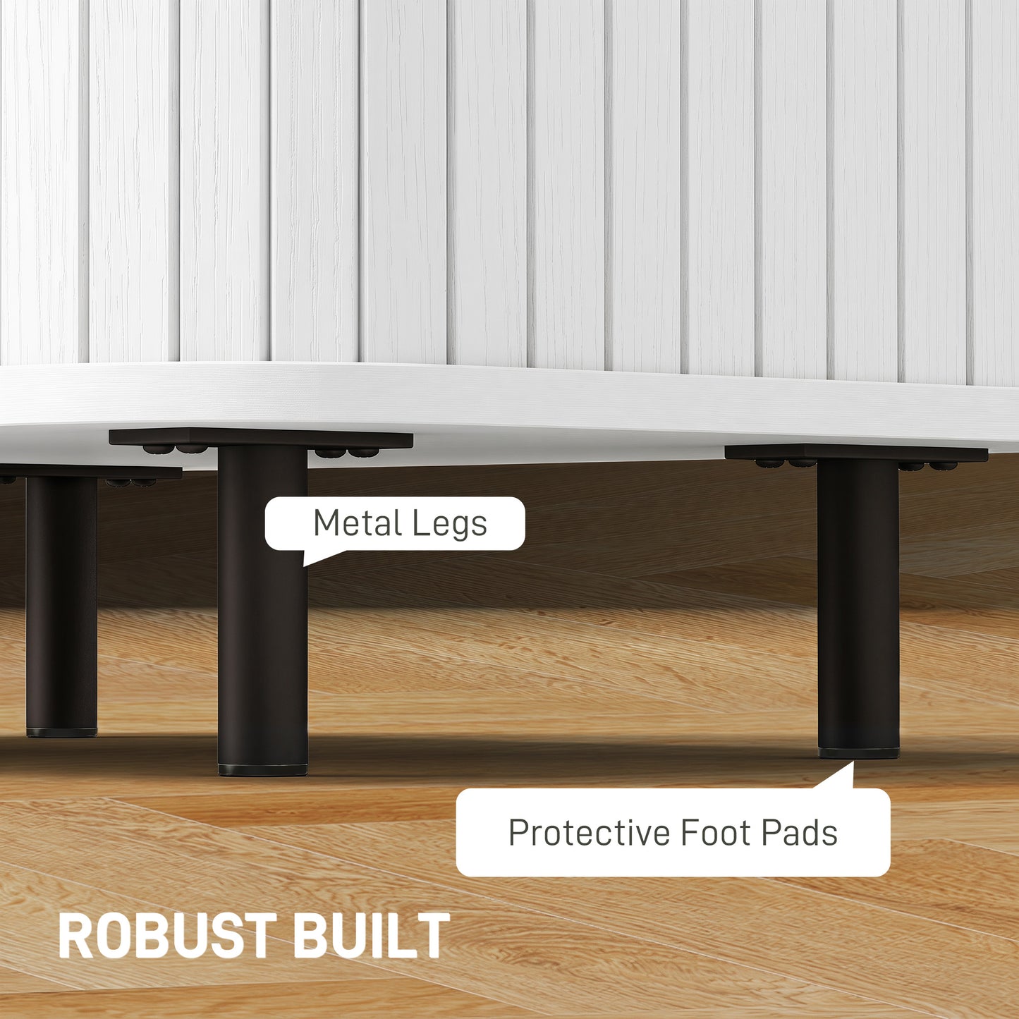 Bedside Table, Nordic Side Table with Roller Shutter Style Sliding Doors and Metal Legs for Bedroom, Living Room, White Wood Effect
