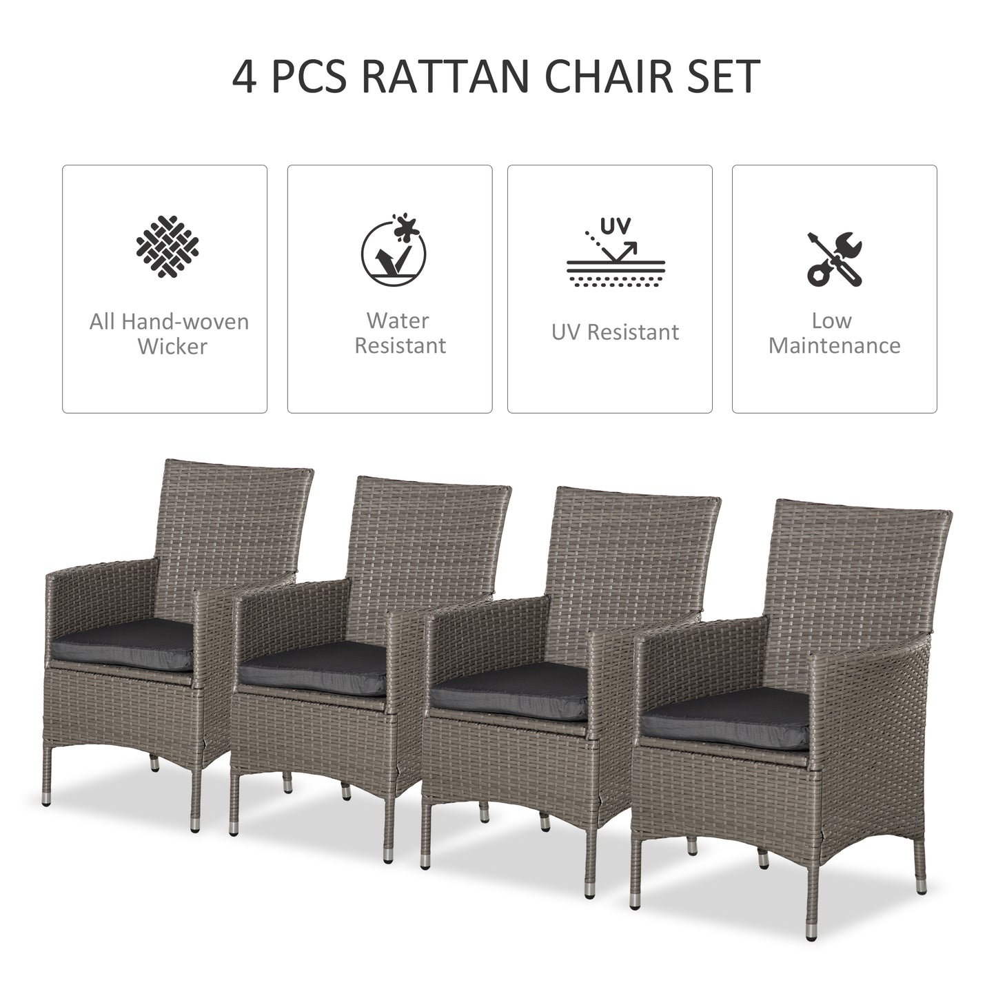4PC Rattan Chair Patio  Chairs Set Cushioned Outdoor Rattan Furniture