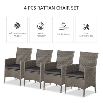 4PC Rattan Chair Patio  Chairs Set Cushioned Outdoor Rattan Furniture