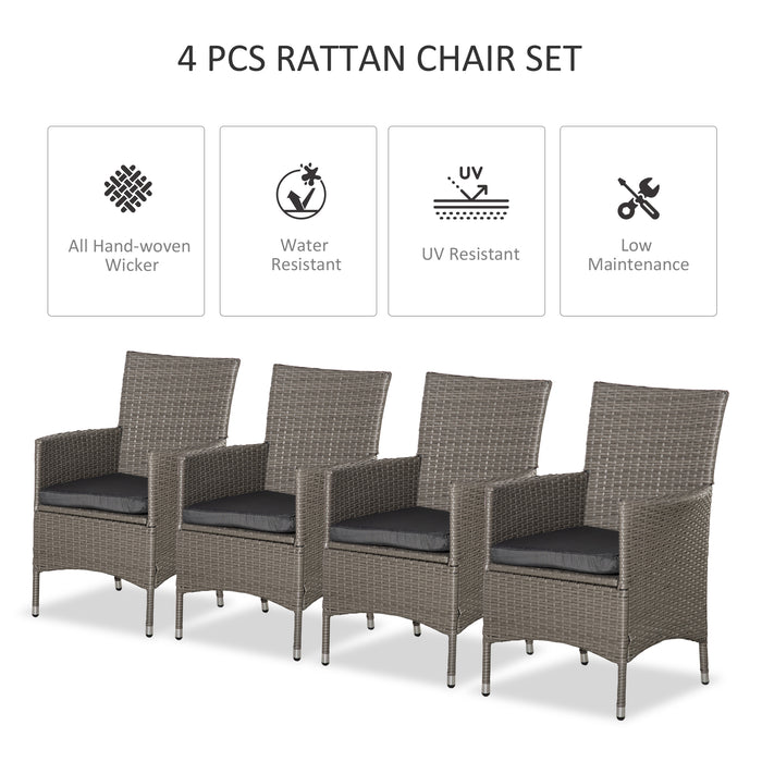 4PC Rattan Chair Patio Sofa Chairs Set Cushioned Outdoor Rattan Furniture