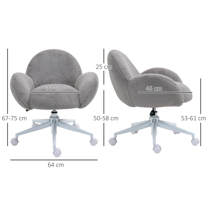 Fluffy Leisure Chair Office Chair with Backrest and Armrest for Home Bedroom Living Room with Wheels Grey