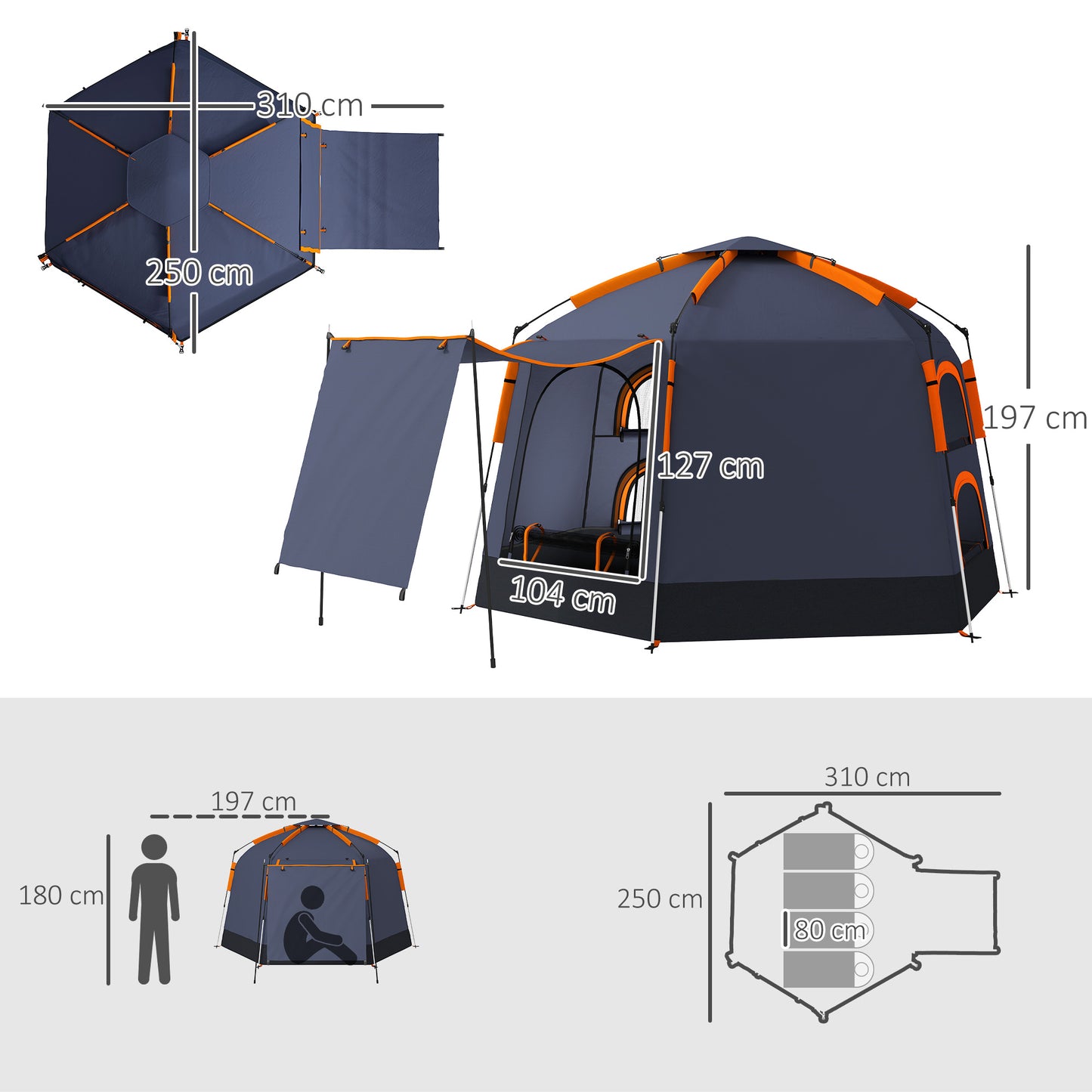 2-4 Person Tent, Instant Pop Up Camping Tent, Dark Grey