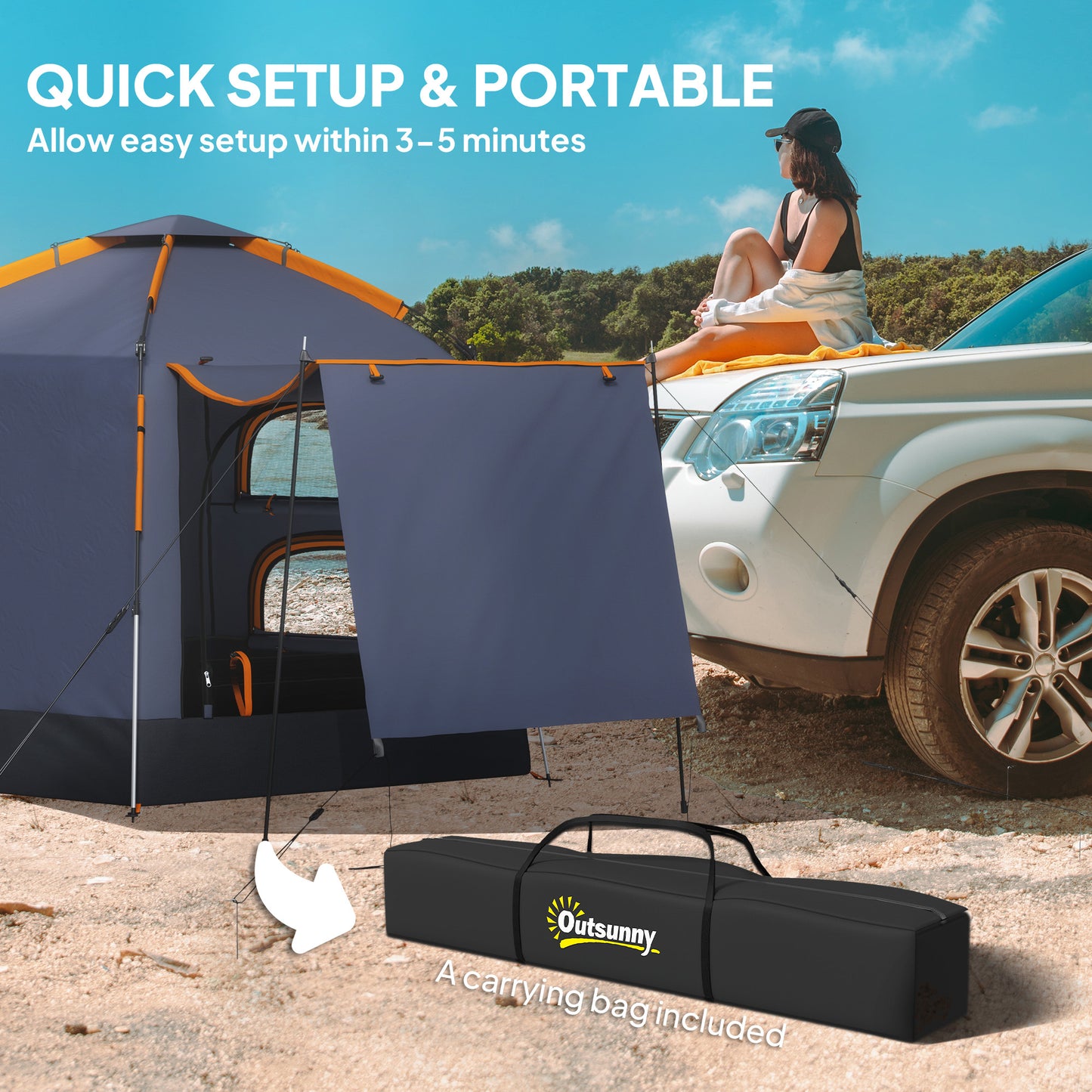 2-4 Person Tent, Instant Pop Up Camping Tent, Dark Grey