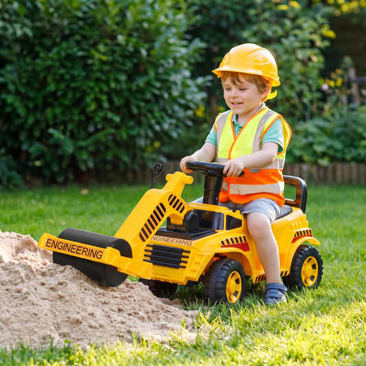Kids' Foot-Powered Ride-On Road Roller with Horn - Yellow & Black