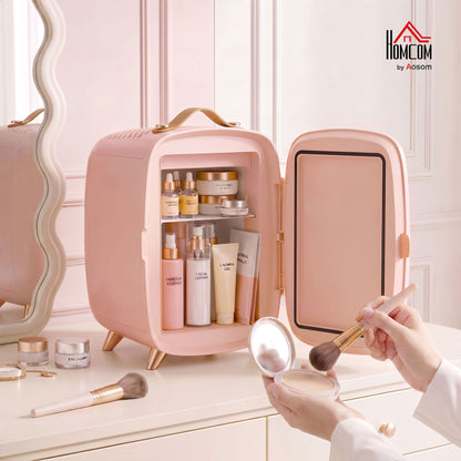 Skincare Refrigerator with LED Mirror, Cooling Function, Pink