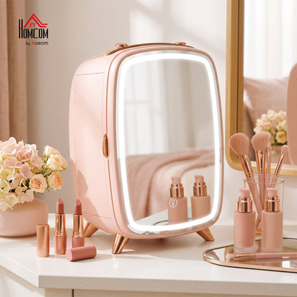 Skincare Refrigerator with LED Mirror, Cooling Function, Pink