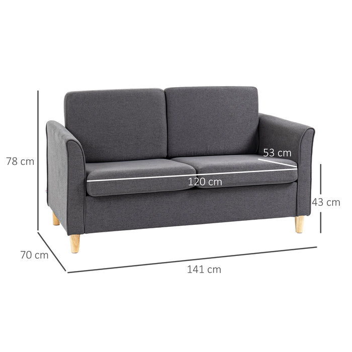 Compact Loveseat Sofa, Modern 2 Seater Sofa for Living Room with Wood Legs and Armrests, Grey