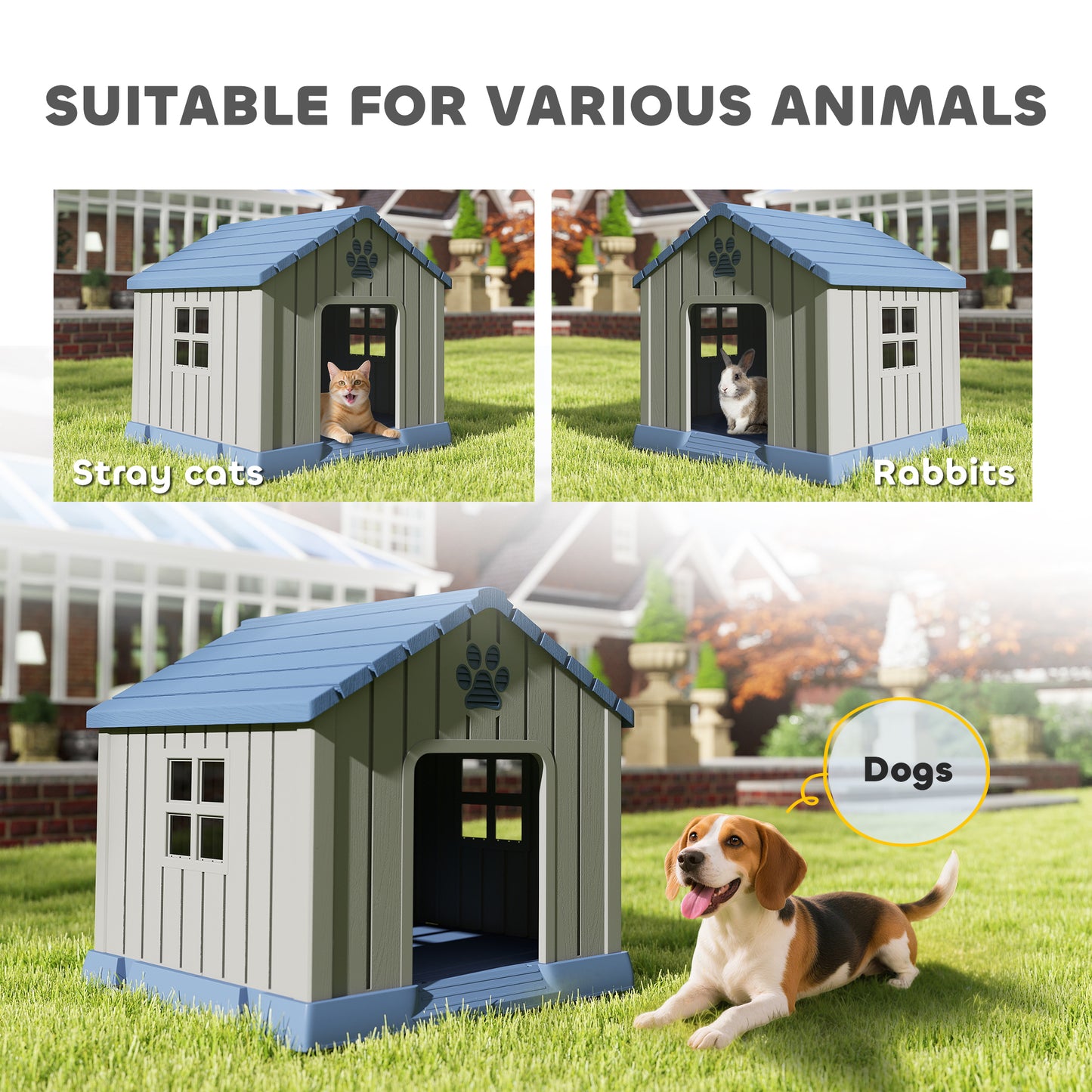 Dog Kennel Outdoor for Medium Dogs, Waterproof Plastic Dog House