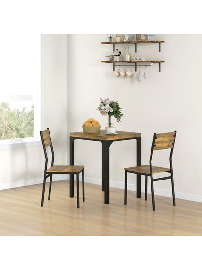 3 Pcs Compact Dining Table 2 Chairs Set Rustic Brown