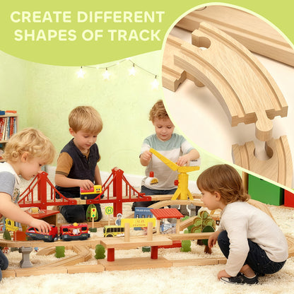 133 Piece Wooden Train Set, Toy Train Set with Crane for 3+ Years