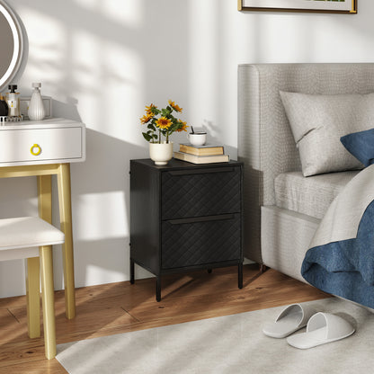 Chest of Drawers, 2 Fabric Drawer Dresser, Aluminium Handles, Black