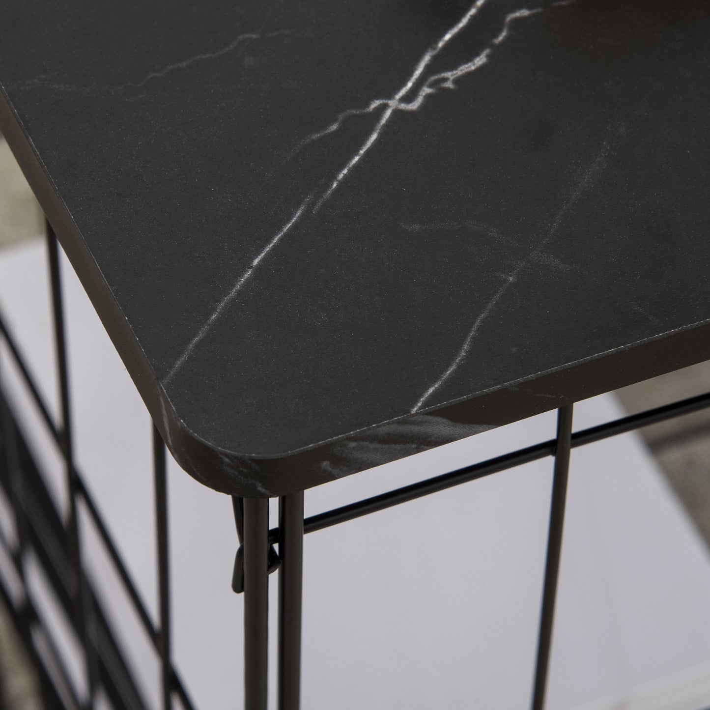 Side Table Set of 2, Modern Coffee End Bedside Storage Tables Black