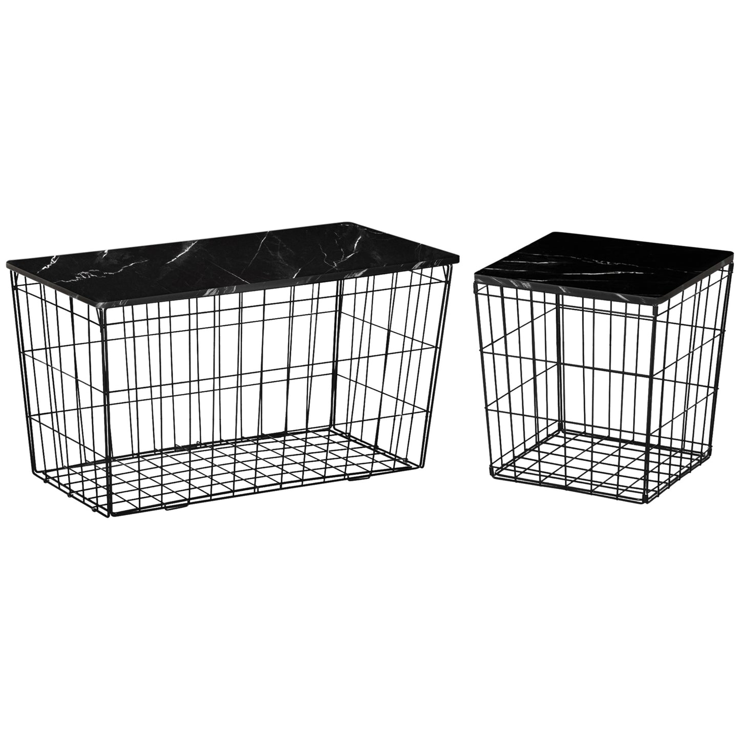 Side Table Set of 2, Modern Coffee End Bedside Storage Tables Black