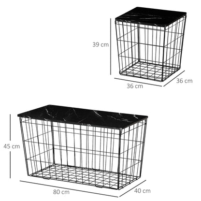 Side Table Set of 2, Modern Coffee End Bedside Storage Tables Black
