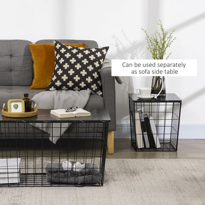 Side Table Set of 2, Modern Coffee End Bedside Storage Tables Black