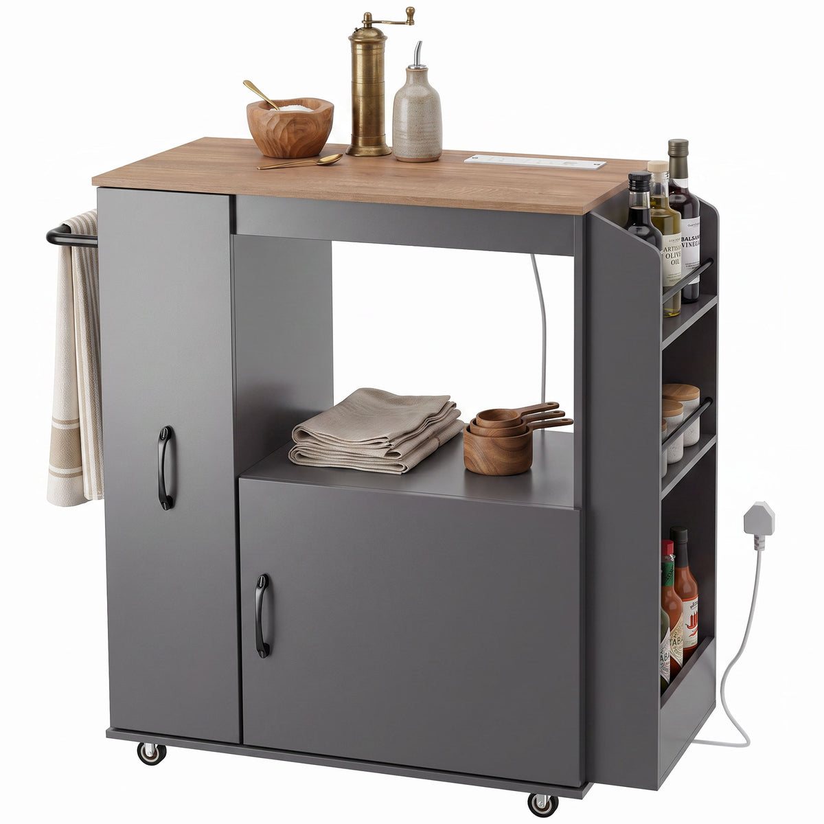 Kitchen Trolley on Wheels, Rolling Kitchen Cart with Power Outlet
