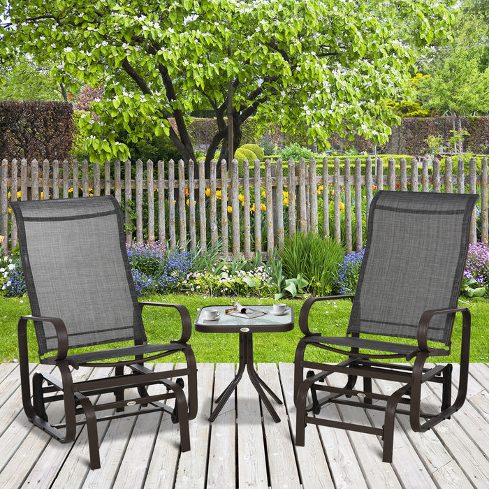 3 piece Outdoor Swing Chair with Tea Table Set, Patio Garden Rocking Furniture