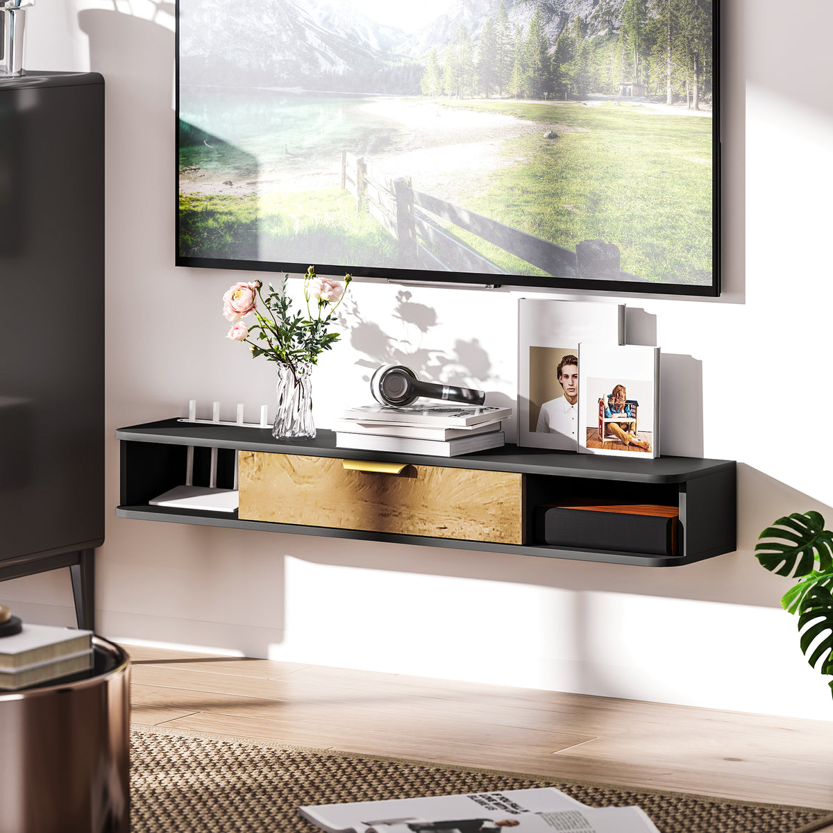 120 cm Floating TV Unit with Storage Entertainment Media Console Grey