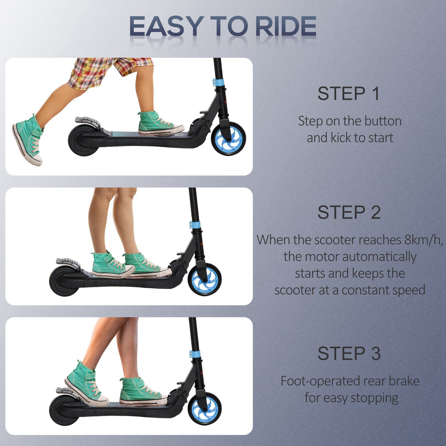 Folding Electric Scooter with Rear Wheel Brake, Sky Blue