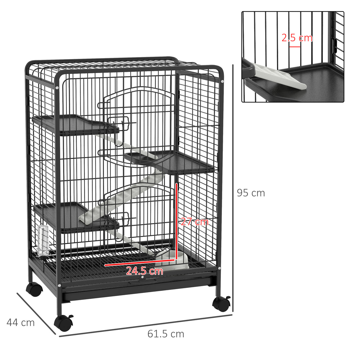 4-Level Small Animal Cage with Ramps (Not for Rats, Hamsters or Guinea Pigs) - Black