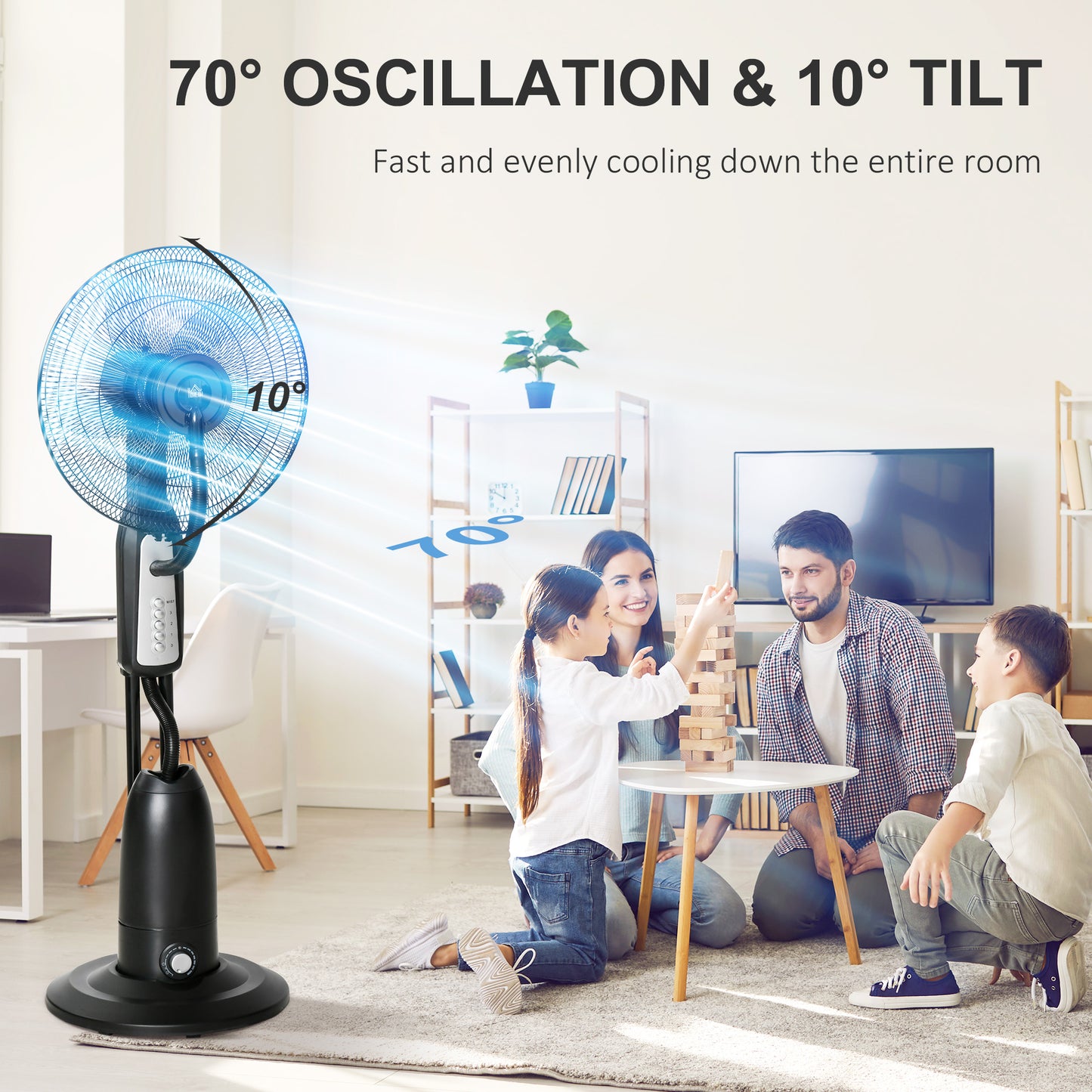 18" Pedestal Fan with Water Mist Spray Standing Fan, 2.8L Tank Black