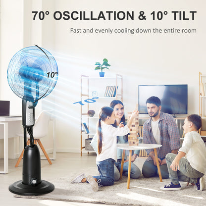 18" Pedestal Fan with Water Mist Spray Standing Fan, 2.8L Tank Black