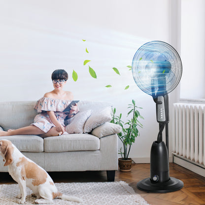 18" Pedestal Fan with Water Mist Spray Standing Fan, 2.8L Tank Black