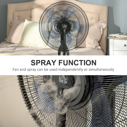 18" Pedestal Fan with Water Mist Spray Standing Fan, 2.8L Tank Black