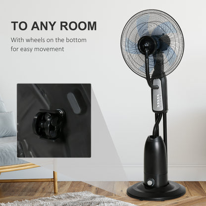 18" Pedestal Fan with Water Mist Spray Standing Fan, 2.8L Tank Black