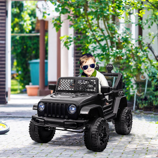 12V Battery-powered 2 Motors Kids Electric Ride On Car Truck Off-road Toy with Parental Remote Control Horn Lights for 3-6 Years Old Black