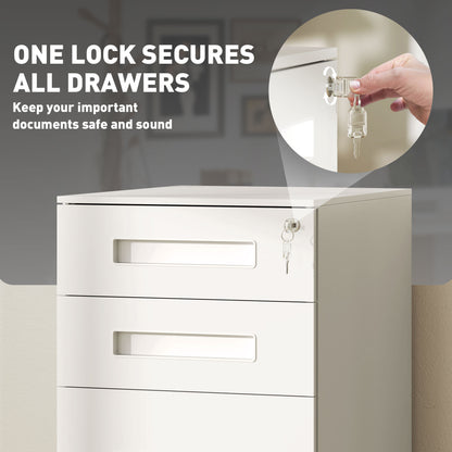 Lockable Mobile Filing Cabinet w/ 3 Drawers 39 x 48 x 60 cm White