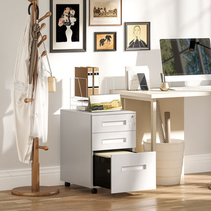 Lockable Mobile Filing Cabinet w/ 3 Drawers 39 x 48 x 60 cm White