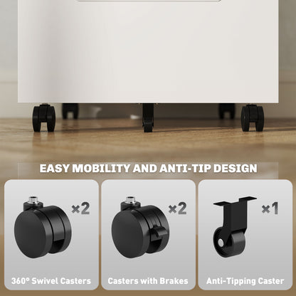 Lockable Mobile Filing Cabinet w/ 3 Drawers 39 x 48 x 60 cm White
